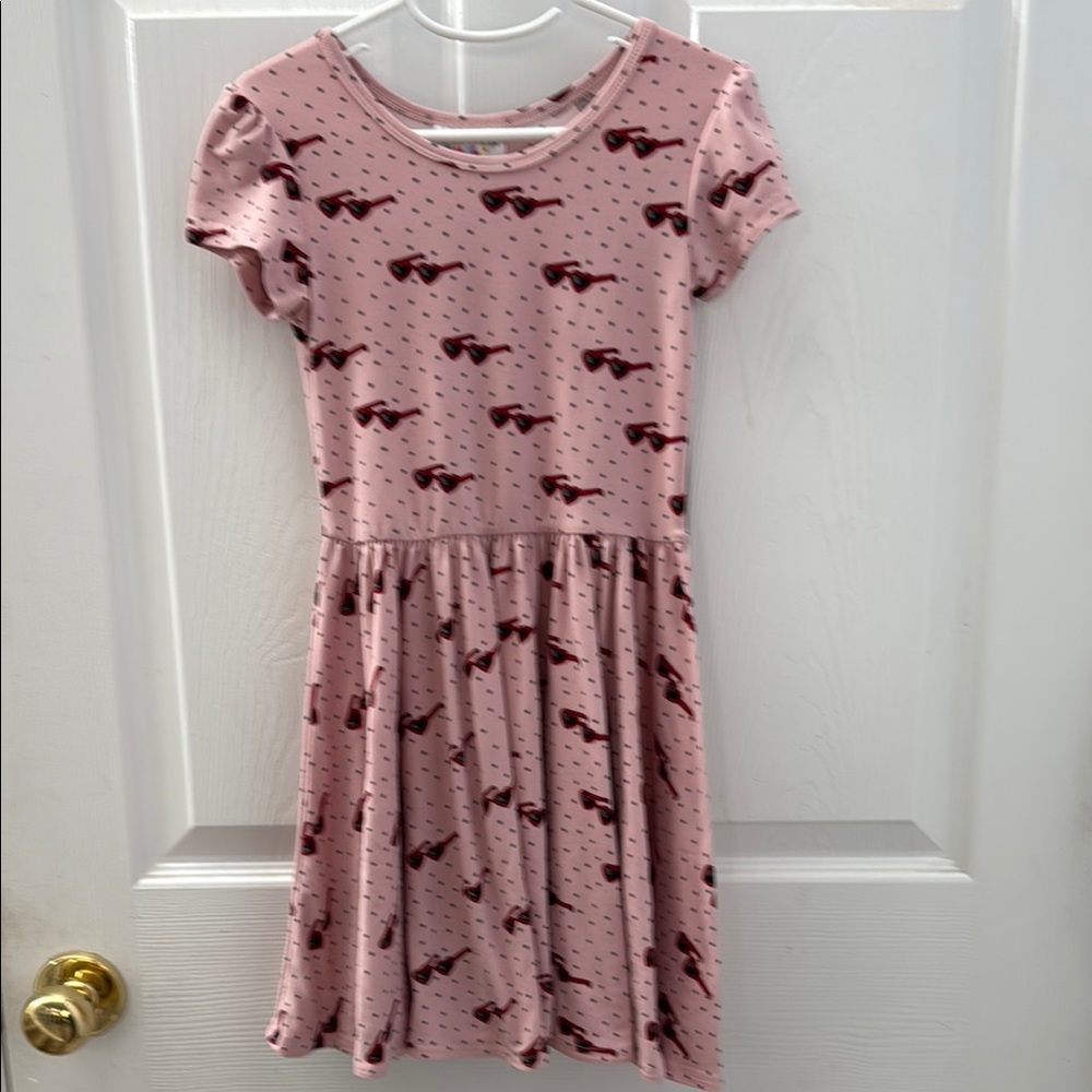 Dot Dot Smile Size 5/6 Girls Dress Pink Red Sun Glasses Flutter Sleeve Sundress